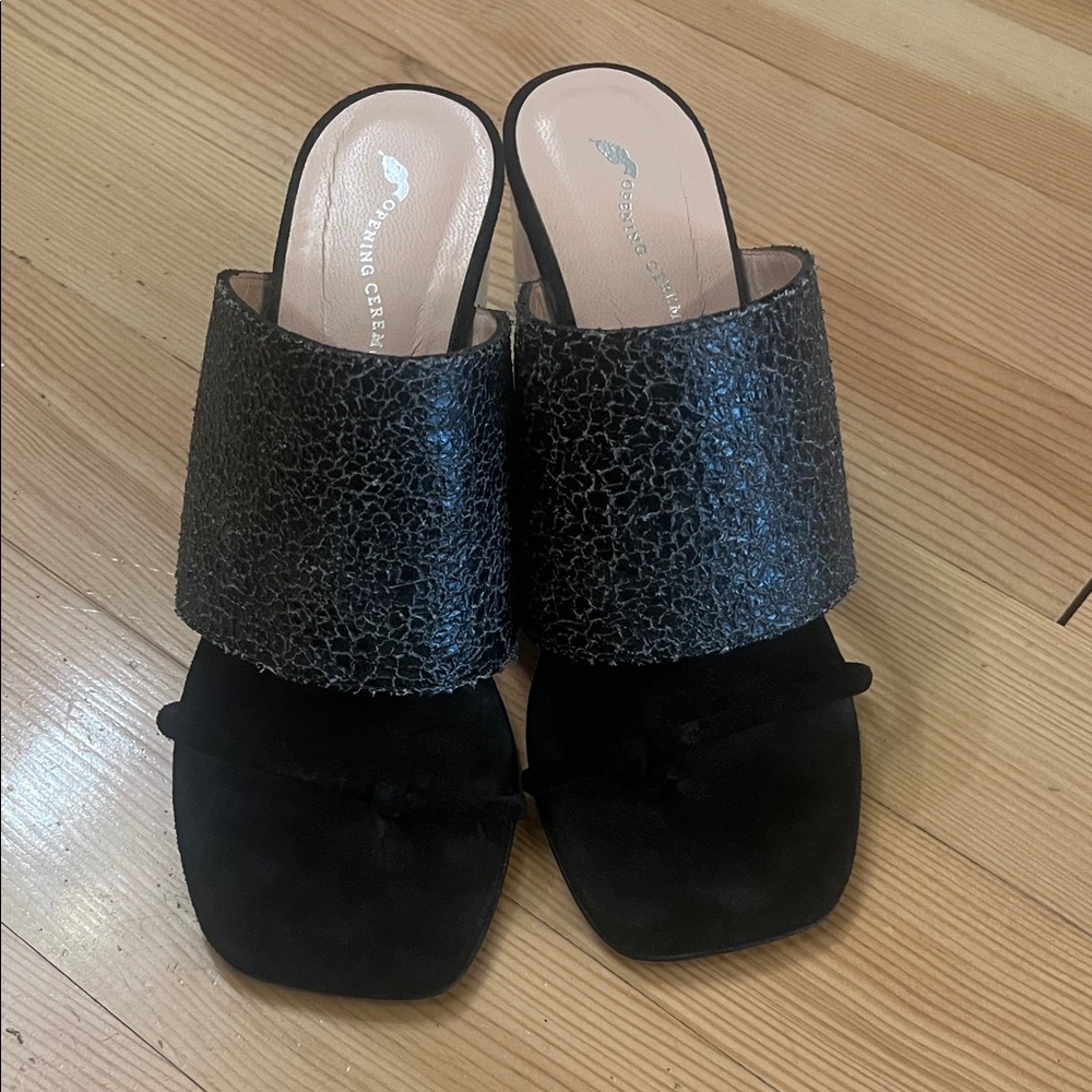 Opening Ceremony Black and Silver Textured sandals with lucite heels - Picture 2 of 7